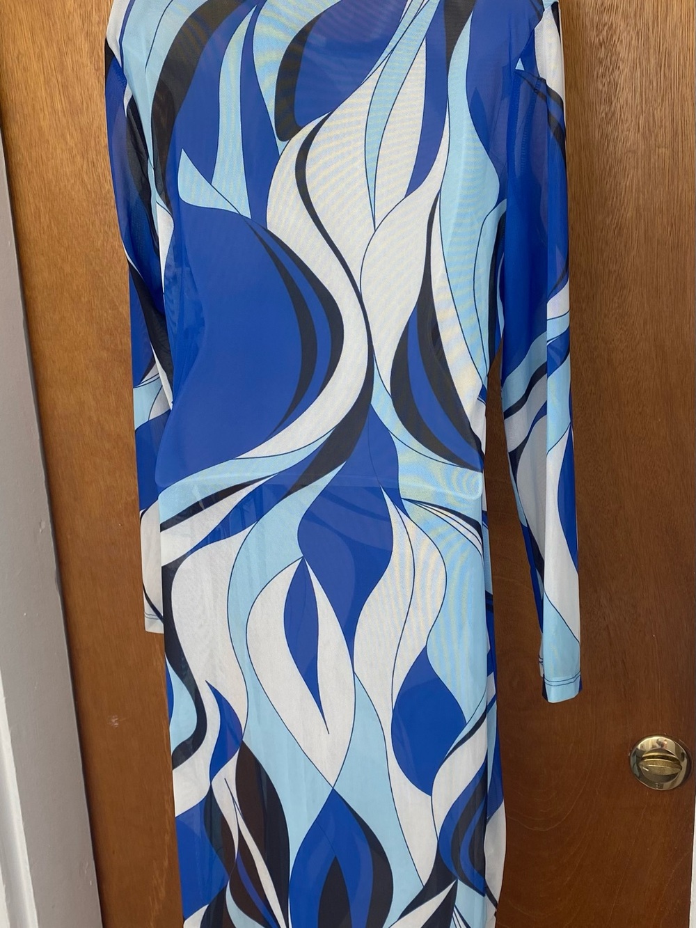 Blue Abstract Wave Cover up Long Sleeve
